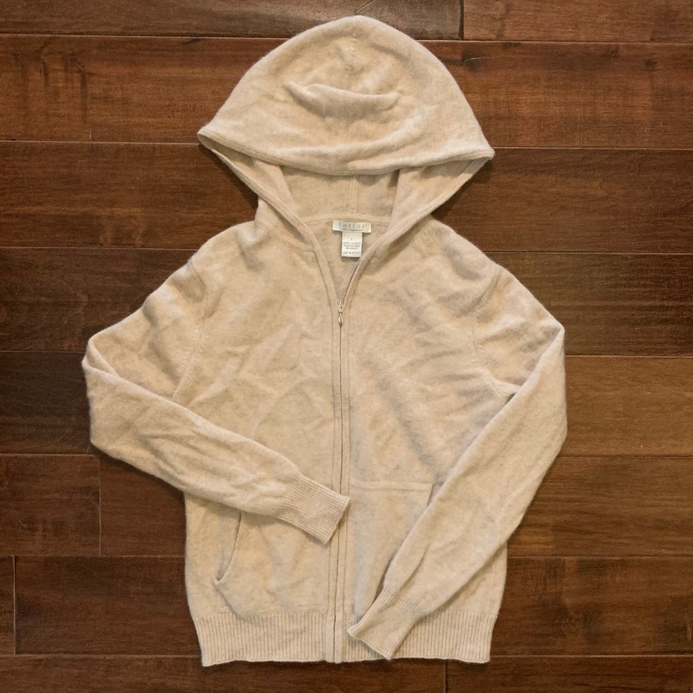 TWEEDS Women’s Full-Zip Cream Cashmere Hoodie Size Large